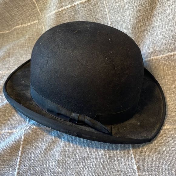 Vintage 1920s Frank Schoble CoBlack Wool Felt Bowler Derby Hat Antique made 🇺🇸 - Picture 1 of 8